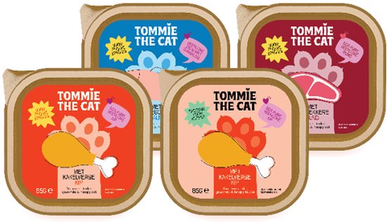 Tommie the Cat - kattenvoer natvoer - verse paté mix smaken - voordeel verpakking - 48 stuks - 85 gram per stuk - zonder suiker en graanvrij