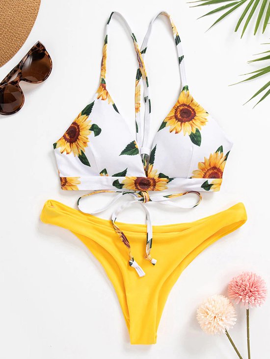 Bikini Dames -Bikini Sets -Sunflower Printed Bikini - Bikini Zomer 2022 - Geel - Maat M