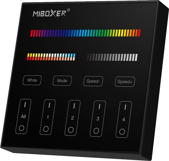 Mi-Light Mi-Boxer - (B4) - 4-Zone RGB+CCT Paneelafstandsbediening - (Batterijen niet inbegrepen) - Zwart