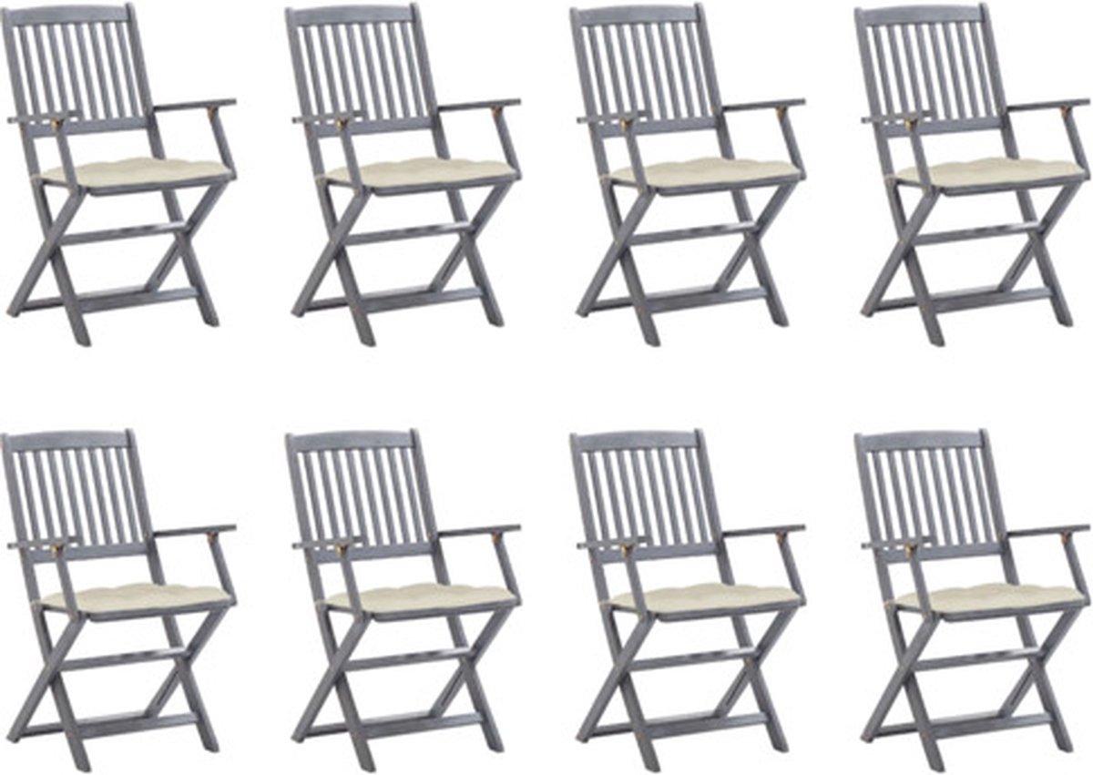 vidaXL - Tuinstoelen - 8 - st - inklapbaar - met - kussens - massief - acaciahout