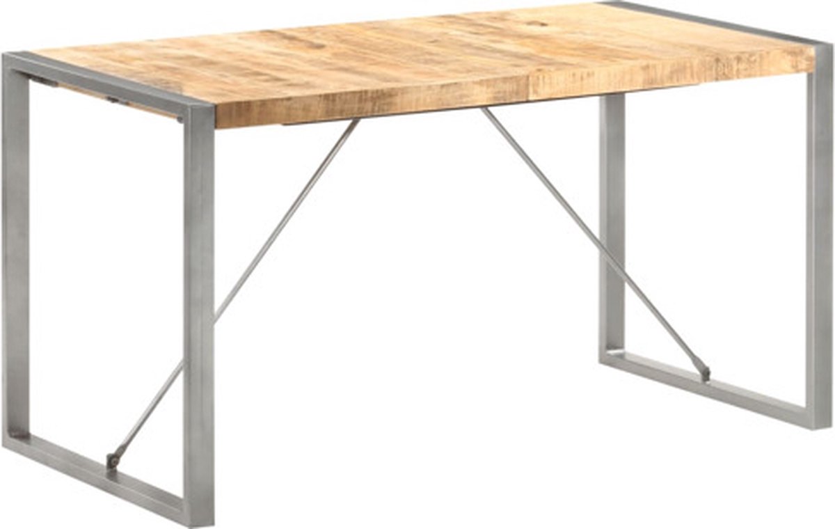 vidaXL Eettafel - 140x70x75 - cm - massief - ruw - mangohout Grijs