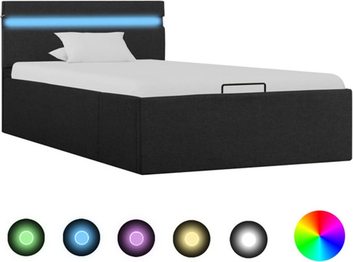 vidaXL - Bedframe - met - opslag - en - LED - stof - donkergrijs - 90x200 - cm