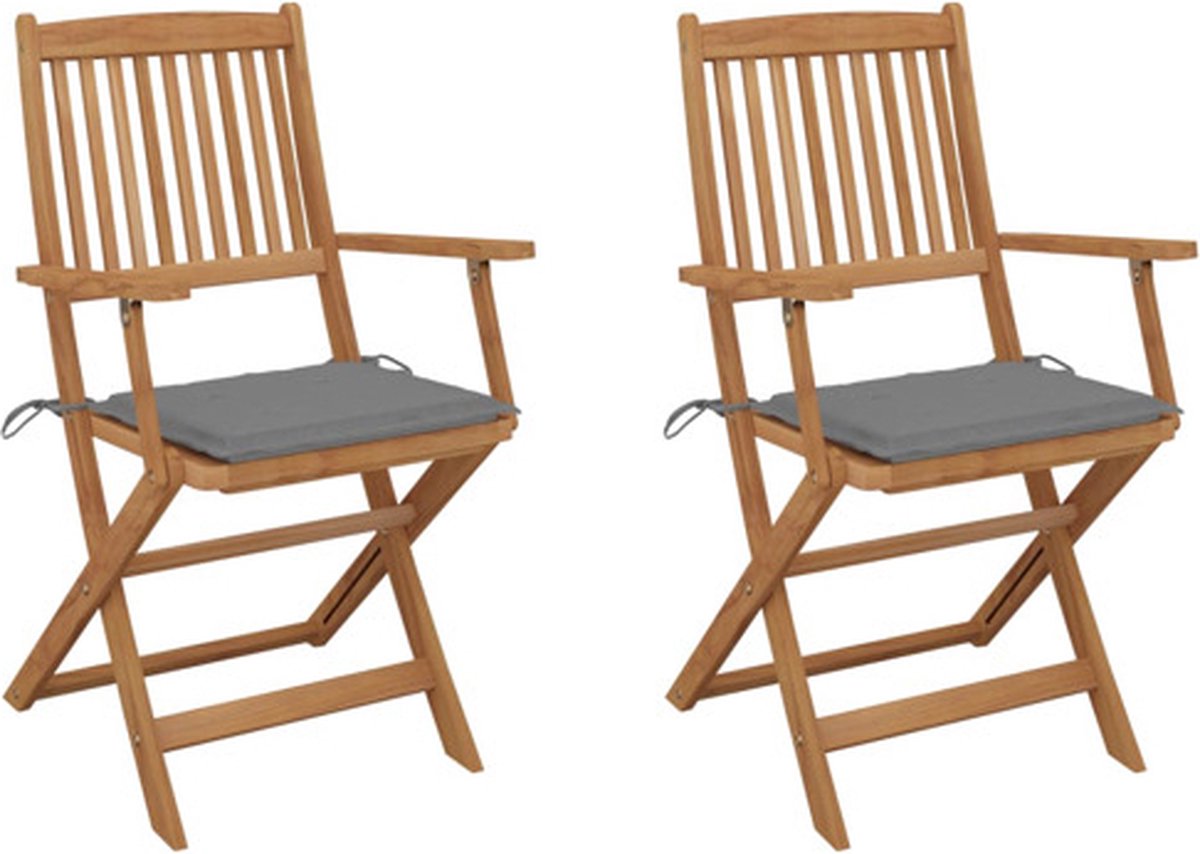 vidaXL - Tuinstoelen - 2 - st - inklapbaar - met - kussens - massief - acaciahout