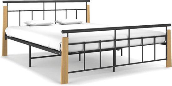 vidaXL-Bedframe-metaal-en-massief-eikenhout-160x200-cm