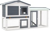 vidaXL - Konijnenhok - voor - buiten - groot - 145x45x84 - cm - hout - grijs - en - wit