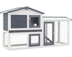 vidaXL - Konijnenhok - voor - buiten - groot - 145x45x84 - cm - hout - grijs - en - wit