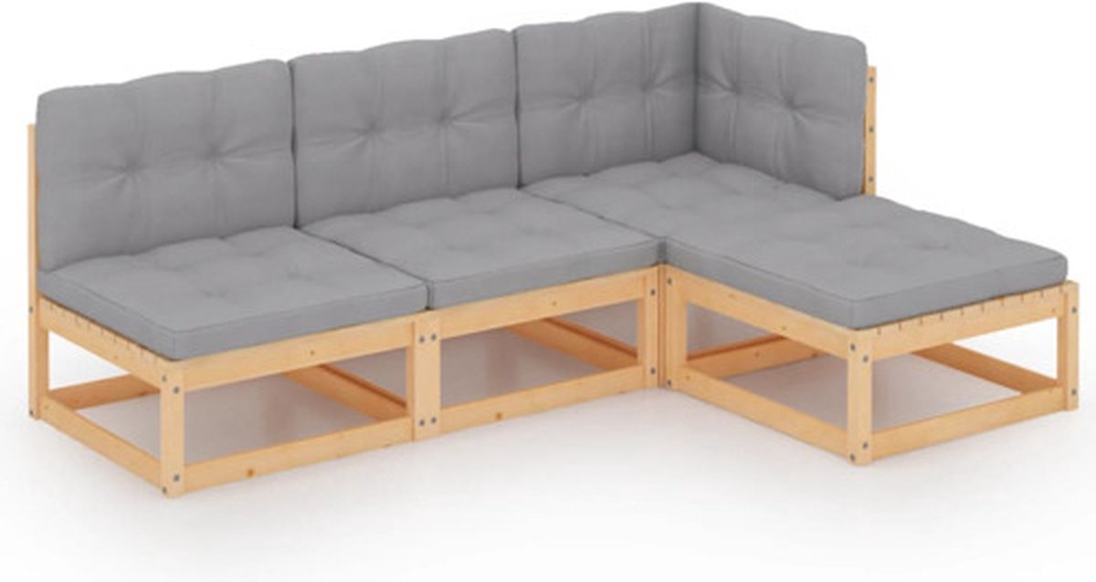 Vidaxl 4-delige Loungeset Met Kussens Massief Grenenhout