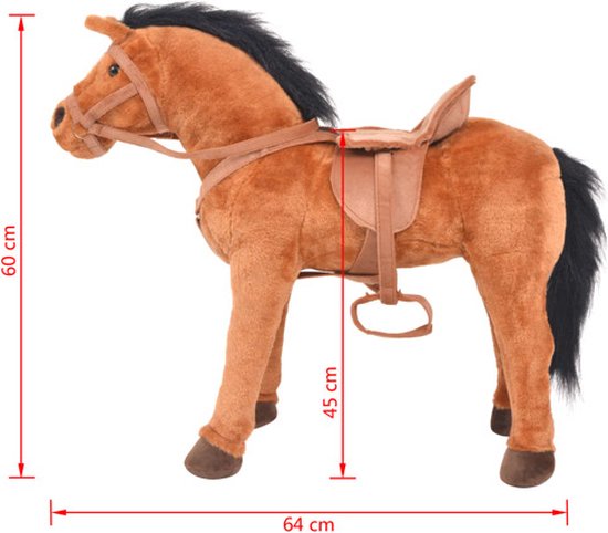 VDXL Staand knuffelpaard pluche bruin