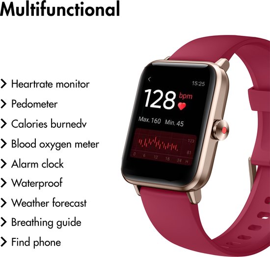 Lintelek Premium Smartwatch Dames en Heren - Watch Geschikt voor Apple, Samsung, IOS en Android - GT01 - Sporthorloge - Rood