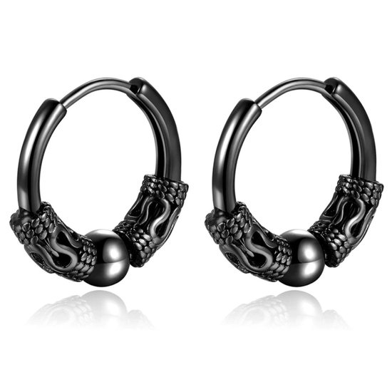 Boucles d'oreilles homme acier noir avec détails et boule