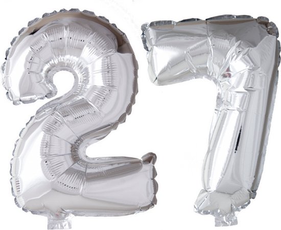 Folieballon 27 jaar Zilver 66cm