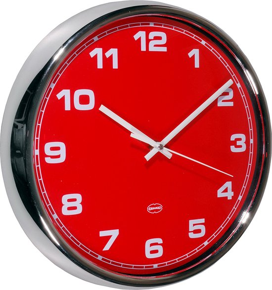 CABANAZ - klok, glas, plastic rand, doorsnede 30 cm, WALL CLOCK, rood