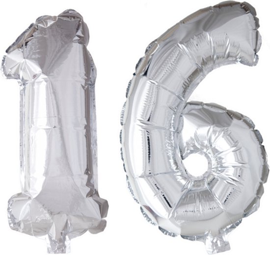 Folieballon 16 jaar Zilver 66cm