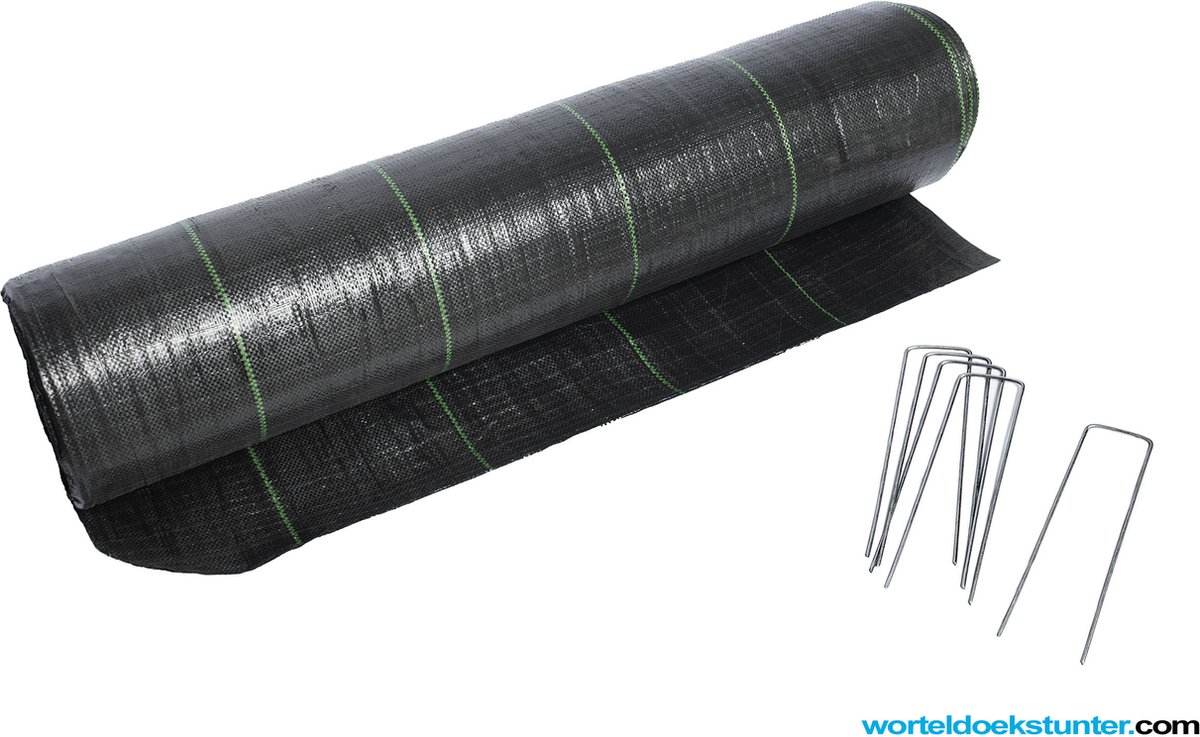 Worteldoek 5,25 breed x 10 meter lang + 50 stuks gratis gronddoekpennen totaal 52,5 M2 Maatwerk worteldoek