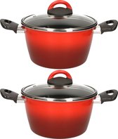 Set van 2x stuks rvs rode kookpan/pannen Cuenca met glazen deksel 20 cm 6 liter