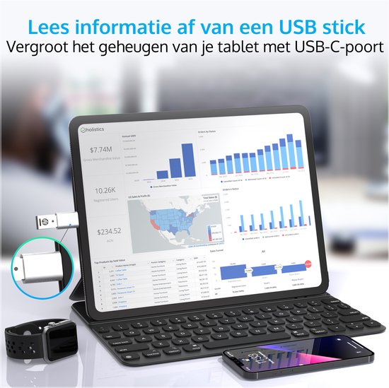 Nexibo 2x USB C naar USB A Adapter - USB 3.0 - 5Gbps - Zilver