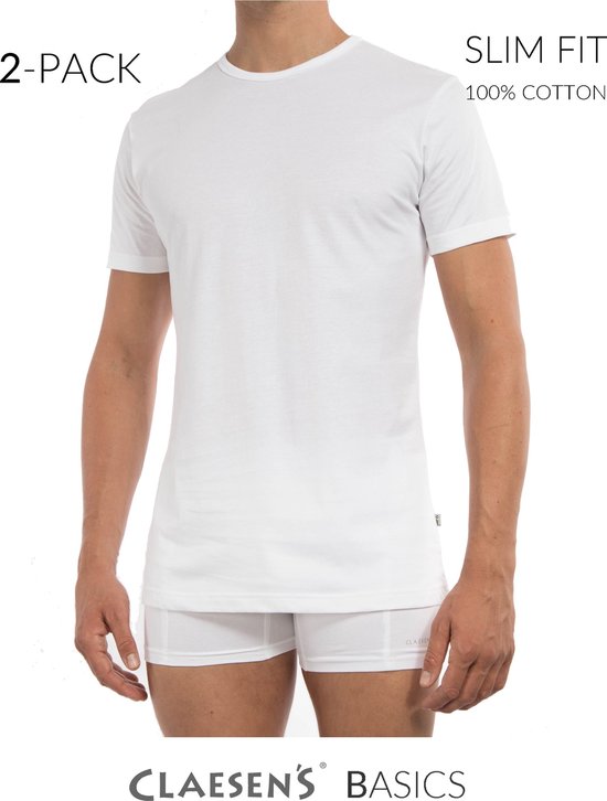 Claesen's® - Heren T Shirt 2 pack Wit 100% Cotton - Wit - 100% Katoen