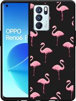 Oppo Reno6 Pro 5G Hoesje Zwart Flamingo - Designed by Cazy