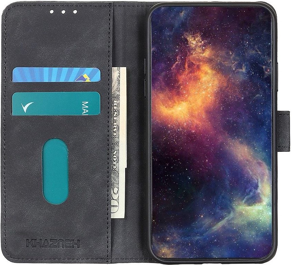 KHAZNEH Sony Xperia 10 IV Hoesje Retro Wallet Book Case Zwart