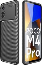 Xiaomi Poco M4 Pro 4G Hoesje Siliconen Carbon TPU Back Cover Zwart