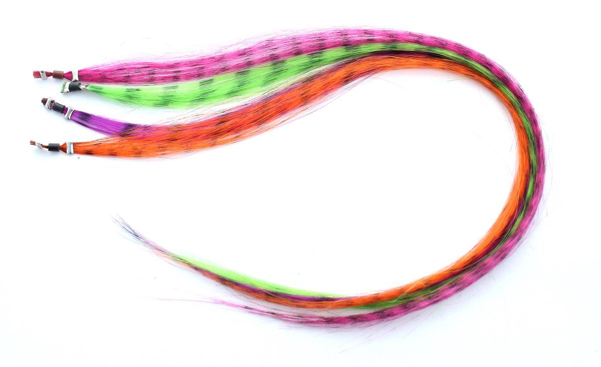 Funny feather look extensions oranje groen fuchsia paars 4 extensions