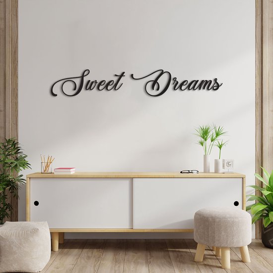 Wanddecoratie - Sweet Dreams - Hout - Wall Art - Muurdecoratie - Zwart