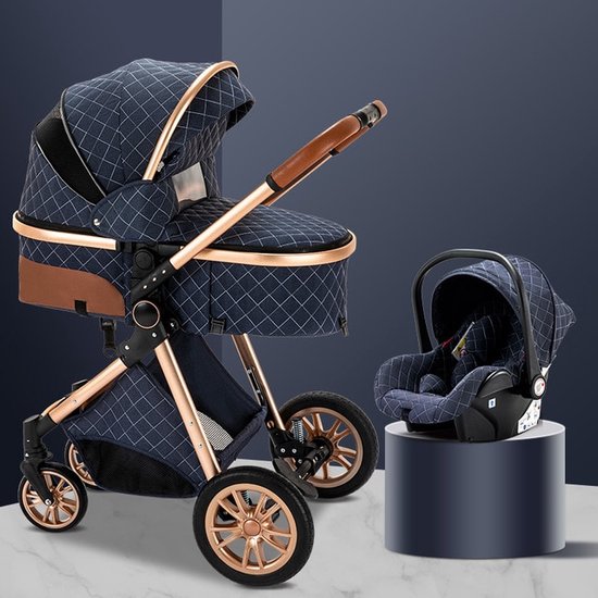 Kinderwagen 3-in-1 – Luxe kinderwagen - Buggy – Wandelwagen - Multifunctioneel – opklapbaar – Incl autostoel – Blauw