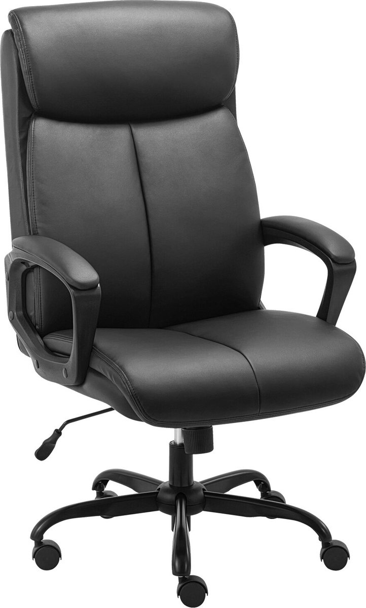 Zwarte Bureaustoel - Leer - Bureaustoelen - Bureaustoel voor Volwassenen - Met draaifunctie - Verstelbare hoogte - Moderne look - Zwart
