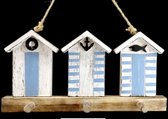Woodart kapstok 3 huisjes blauw/wit zee beach