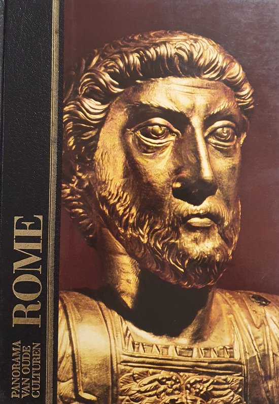 Gouden buste van een man met baard en krullend haar, titel 'ROME'.