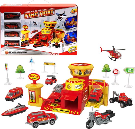 Allerion Speelgoed Garage Brandweer – Autogarage – Met Brandweer Auto Speelgoed – Voor Jongens en Meisjes