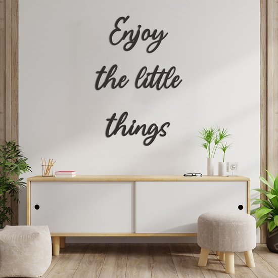 Wanddecoratie - Enjoy The Little Things - Hout - Wall Art - Muurdecoratie - Zwart