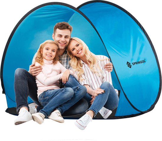 Springos Strandtent - Pop-Up Strandtent - UV Filter - Inclusief Draagtas - 120 x 150 x 110 cm - Blauw van Springos — afbeelding 3