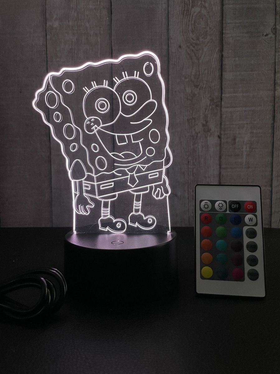 Klarigo®️ Nachtlamp – 3D LED Lamp Illusie – 16 Kleuren – Bureaulamp – Spongebob – Sfeerlamp – Nachtlampje Kinderen – Creative lamp - Afstandsbediening