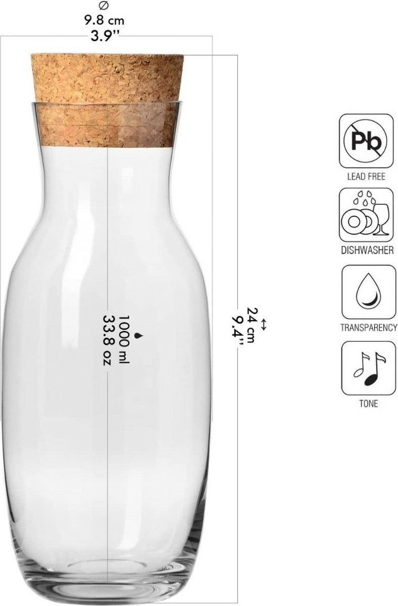 Glazen karaf met kurkstop voor water, sap, melk - 1000 ml — cadeau in Koken & Dineren - foto 3