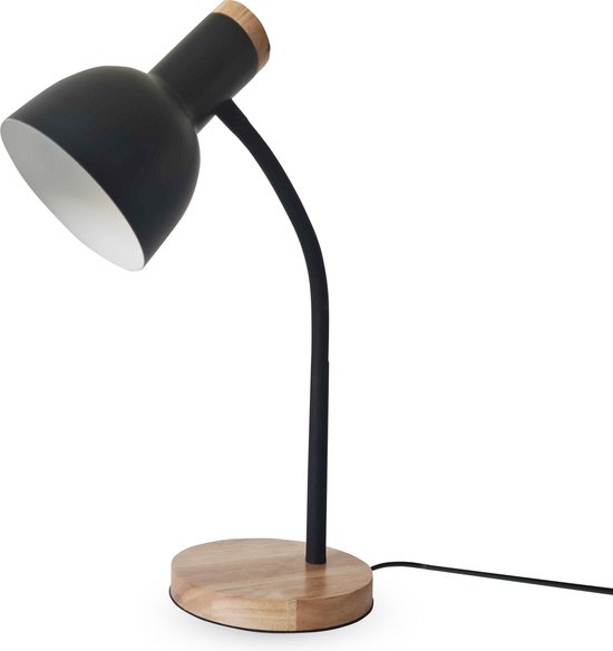 Raiseking Lampe de bureau - Lampe de lecture - Moderne - Bois - Métal - Zwart - E27 - Inclinable
