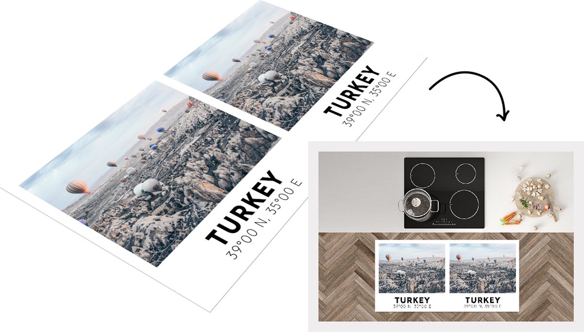 KitchenYeah Keukenloper - Loper keuken - Turkije - Cappadocië - Luchtballon - Vintage - 120x60 cm - Keukenloper vinyl Multicolor