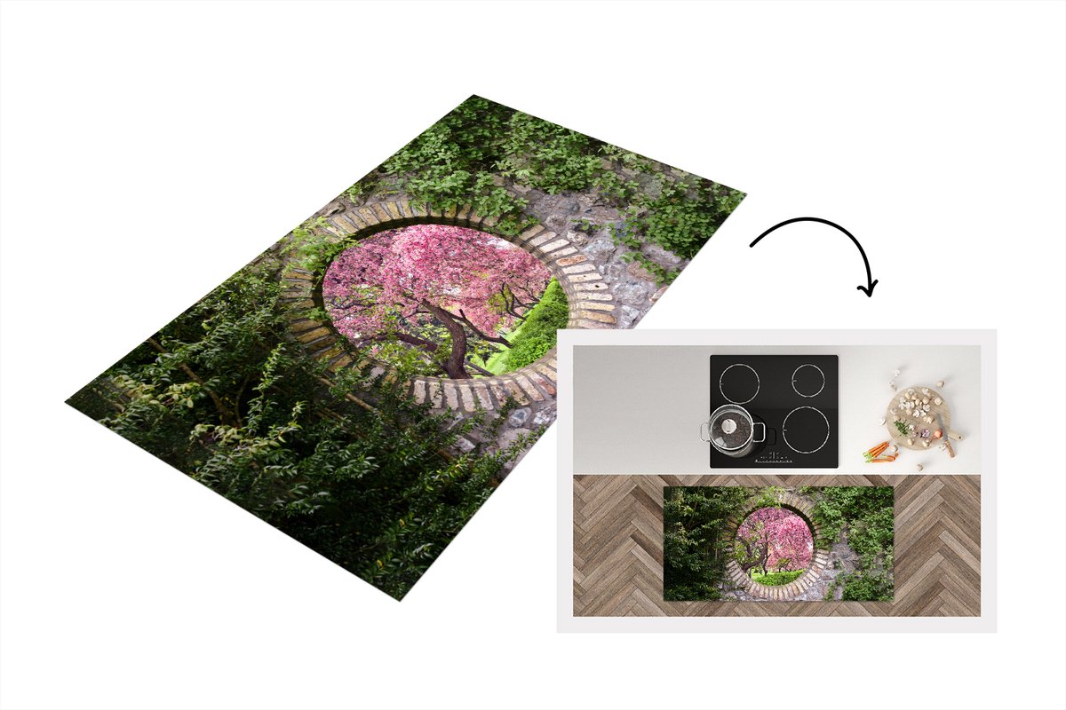 KitchenYeah Keukenloper - Loper keuken - Doorkijk - Sakura - Bloesem - Japans - 120x60 cm - Keukenloper vinyl Multicolor