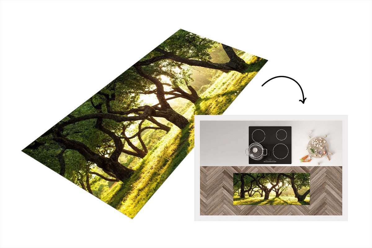KitchenYeah Keukenloper - Loper keuken - Bomen - Natuur - Zon - 120x50 cm - Keukenloper vinyl Multicolor