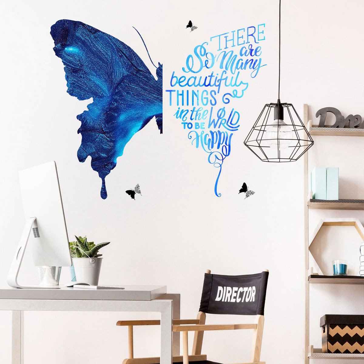 Muursticker Blauwe Vlinder - Kinderkamer - Jongenskamer - Muurdecoratie - Wandsticker - Sticker Voor Kinderen 25×35CM*4