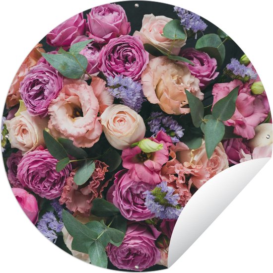 Tuincirkel Bloemen - Pastel - Roze - 60x60 cm - Ronde Tuinposter - Buiten