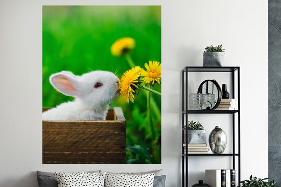 Muurstickers - Sticker Folie - Konijn - Paardenbloem - Gras - 120x160 cm - Plakfolie - Muurstickers Kinderkamer - Zelfklevend Behang XXL - Zelfklevend behangpapier - Stickerfolie