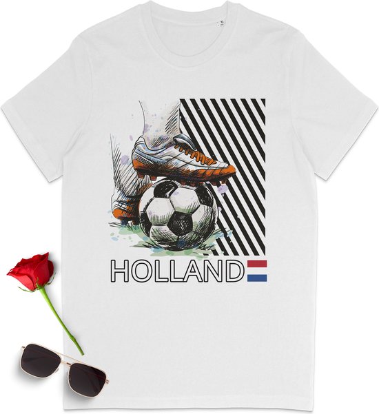 T Shirt Heren - T Shirt Dames - Voetbal Nederland - Wit - Maat S