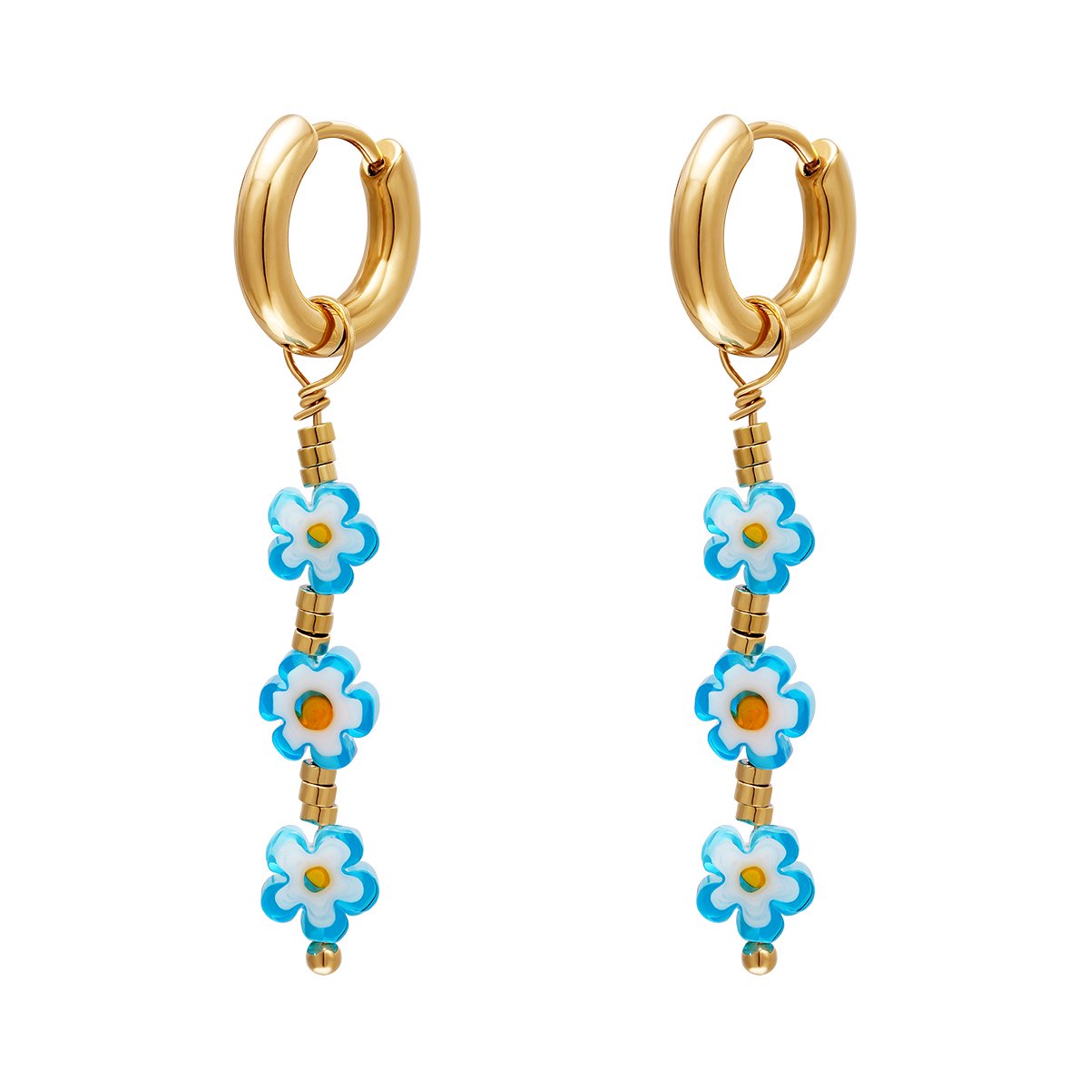 Blue daisy earrings - #summergirls collection - Yehwang - Oorbellen - 4,70 x 1,40 cm - Goud
