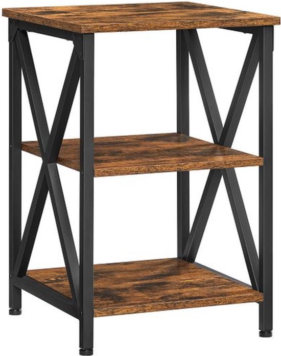 VASAGLE side table round, sofa table, 2 shelves, living room, bedroom, easy assembly, metal, industrial design, vintage, dark brown LET56BX