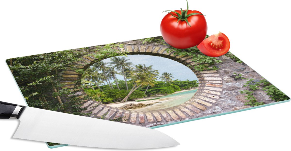 Glazen Snijplank - 28x20 - Palmbomen - Tropisch - Doorkijk - Strand - Snijplanken Glas