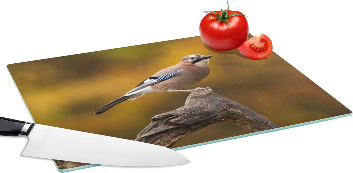 Glazen Snijplank - 39x28 - Vogel - Tak - Vlaamse gaai - Snijplanken Glas