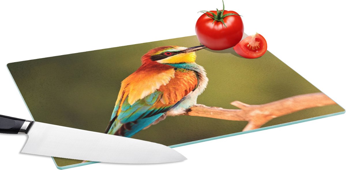 Glazen Snijplank - 39x28 - Vogels - Bijeneter - Regenboog - Dieren - Snijplanken Glas