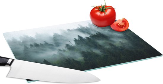 Planche à découper en Verres - 28 x 20 cm - Brume - Arbres - Forêt - Planches à découper en Glas