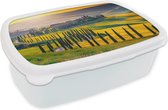 Broodtrommel Wit - Lunchbox - Brooddoos - Gras - Zon - Heuvel - Landschap - 18x12x6 cm - Volwassenen